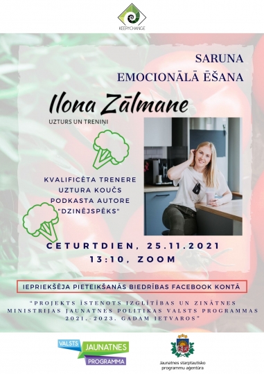 25. novembrī jauniešiem būs iespēja runāt par emocionālo ēšanu ar Ilonu Zālmani
